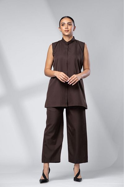 outline Brown 2 Piece Set Under Abaya