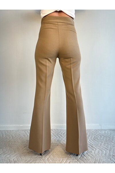 Genel Markalar Vizon Rengi Yüksek Bel Fermuarlı İspanyol Paça Pantolon