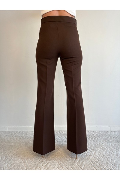 Genel Markalar Kahverengi Yüksek Bel Fermuarlı İspanyol Paça Pantolon