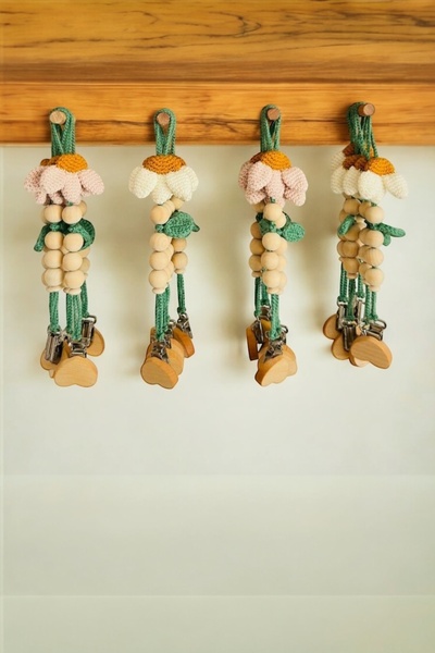 afralya home Bebek Emzik Askısı %100 Pamuk Emzik Zinciri Bebek Hediyelik Papa...