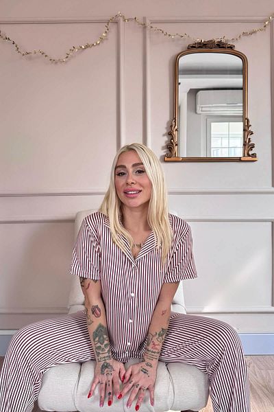 Pijamaevi Plum Striped Patterned Bamboo Front Buttoned Short Sleeve Pajama Set