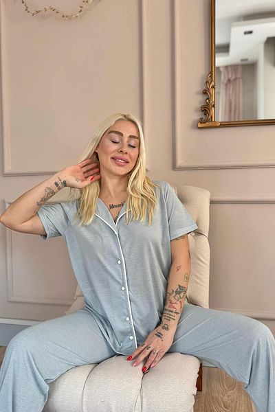 Pijamaevi Gray Sofistic Front Buttoned Short Sleeve Women's Pajama Set