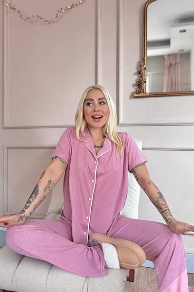 Pijamaevi Powder Sofistic Front Buttoned Short Sleeve Women's Pajama Set