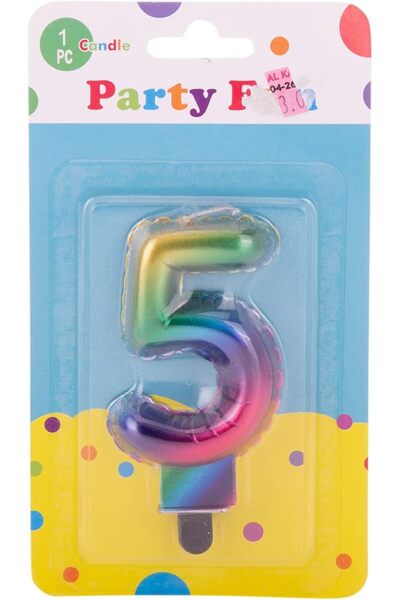 AKDC شمعة ذهبية لامعة لرقم عيد الميلاد 5 - 9x5x1 سم، متعددة الألوان، لأعياد ا...