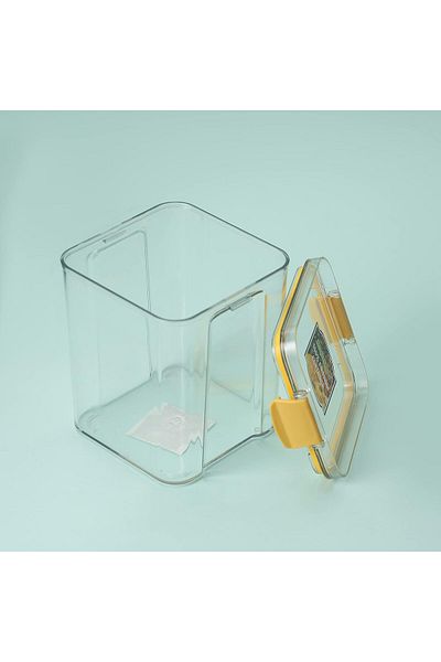 ROYALFORD 700 ML Square Airtight Container with Lid, Silicone Sealing Ring, Transparent, Yellow.