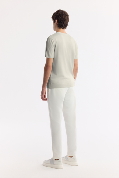 Avva Men's Ecru Crew Neck Viscose Blend Textured Knit Regular Fit T-Shirt A51Y5163