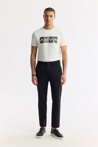 Avva Men's Black Slim Fit Elastic Waist Bi Stretch Fabric Trousers A51Y3077