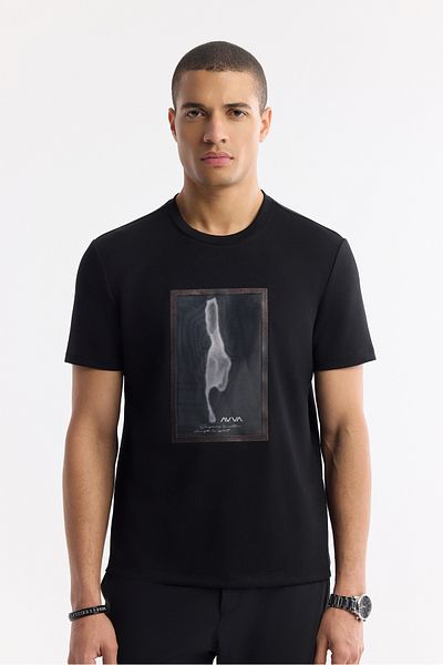 Avva Men's Black Crew Neck Printed Bi Stretch Interlock T-Shirt A51Y1029