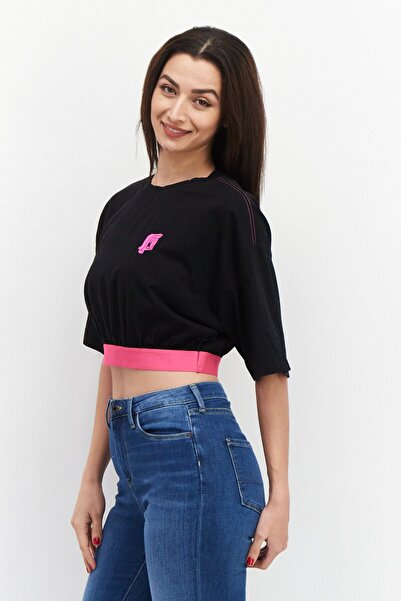 Esprit Women Round Neck Short Sleeve Graphic Printed T-Shirt, Black