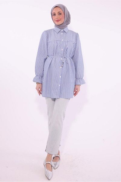 TRENDTESETTÜR ΓΥΝΑΙΚΕΙΟ ΜΠΛΕ ΡΙΓΕ ΠΟΥΚΑΜΙΣΟ TUNIC T 1084