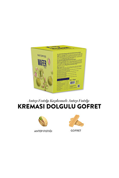 Patiswiss Wafer Antep Fıstığı Kreması Kaplamalı Ve Dolgulu Gofret, 150g
