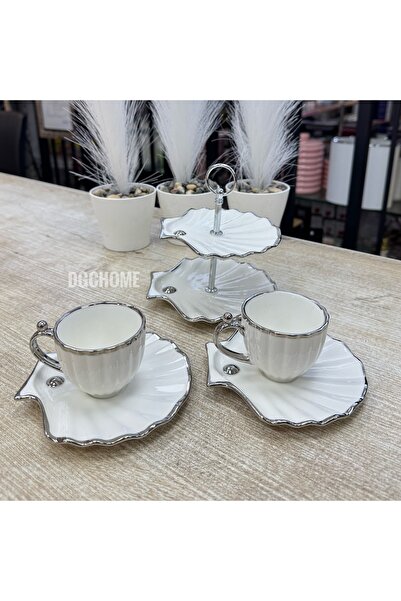 DGCHOME 2 Kişilik Istiridye Ikramlıklı Türk Kahvesi Fincanı Gümüş