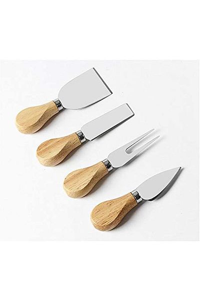 Generic Stainless Steel Cheese Knives with Bamboo Wood Handle - Set of 4 Pieces