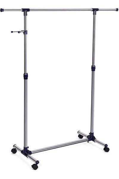 Mahmayi SONGMICS Adjustable Garment Coat Rack with Casters Hanging Rail Clothes Stand-Silver and Blue