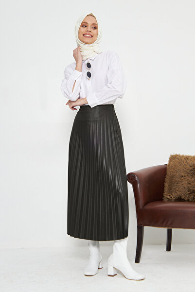RTBUTİK Leather Look Pleated Hijab Skirt, Hijab Skirt, Women's Gift Skirt, Stylish Skirt, Long Skirt