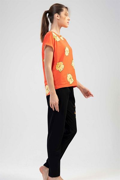 VİENETTA Vienetta Women's Orange Short Sleeve Pajama Set
