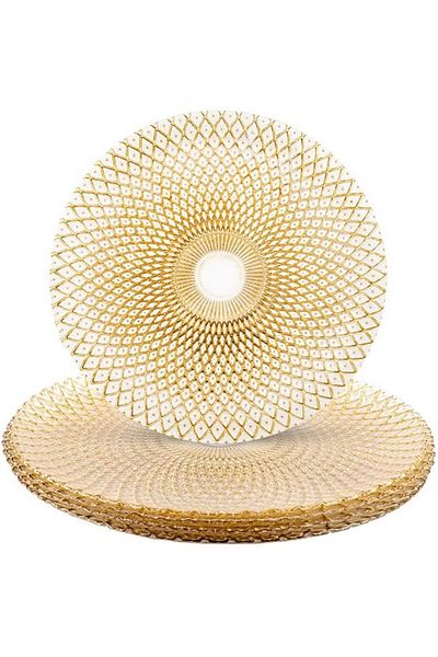 COOYA Gold Glass Placemat Plate,33×33cm,Health and safety,Eid Gifts for Dinner Plate