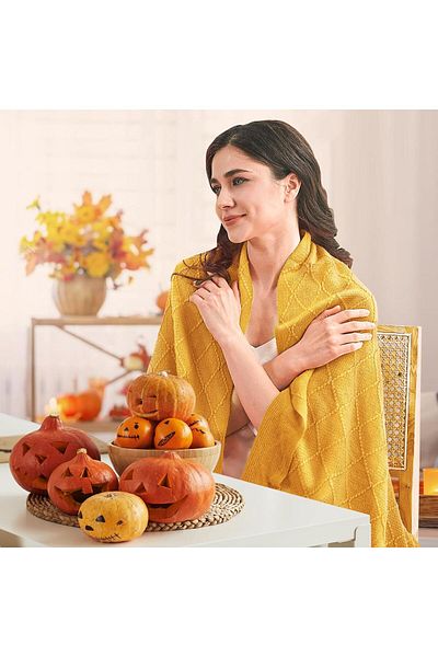COOYA Knitted Throw Blankets for Couch, Mustard Yellow Lightweight Decorative Blankets and Throws, 50"x61"