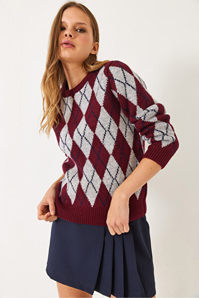 Bianco Lucci Women's Crew Neck Diamond Patterned Sweater 241192 60261036