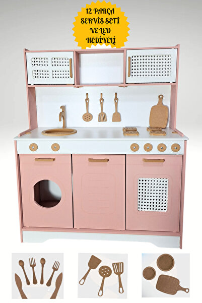 Hedef Çocuklar İçin Eğlenceli Ahşap Oyuncak Mutfak Seti Yeşil