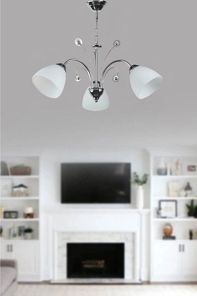 Ömür Avize Modern Gray Painted Triple Chandelier with White Glass