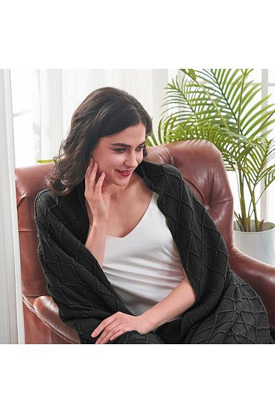 COOYA Knitted Throw Blankets for Couch, Black Lightweight Decorative Blankets and Throws, 50"x63"