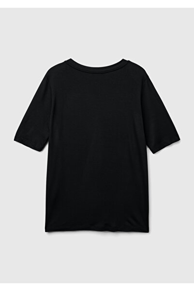 United Colors of Benetton Women's Black Eco-Viscose Regular Fit V-Neck T-Shirt