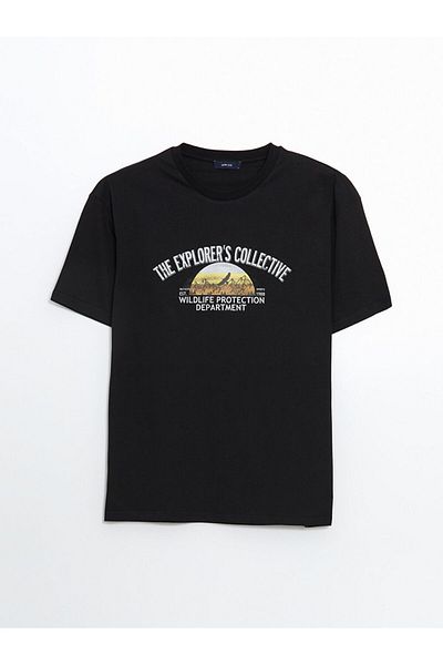 LC Waikiki Tricou pentru bărbați din bumbac pieptănat cu imprimeu cu decolteu rotund de sezon nou - S5J857Z8
