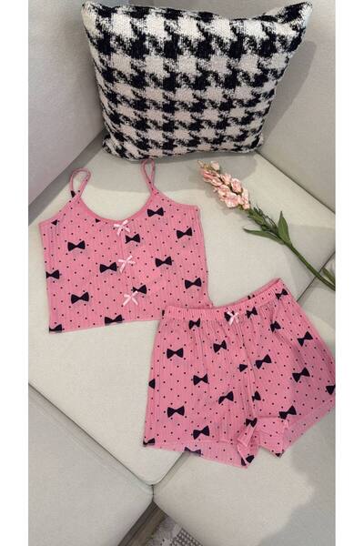Tradinyom Bibion Patterned Tank Top and Shorts Pajama Set Powder Set