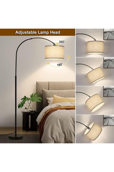 COOYA مصباح أرضي LED Arc، مع غطاء أسطواني معلق قابل للتعديل، ارتفاع 185 سم، لمبة 12 وات متضمنة