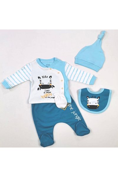 imajbebe Zebra Patterned Men's 5-Piece Bodysuit Set - Hospital Exit Set