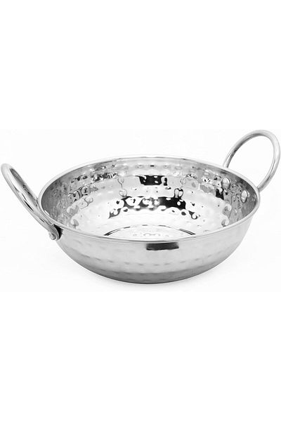 Kedge 3 por stainless steel round karahi, 800 ml capacity, silver, size 3