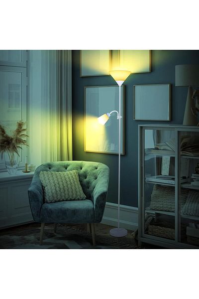 COOYA Modern Floor Lamp, Double-headed, with E27 Light Bulbs, 3 Color Temperatures Adjustable