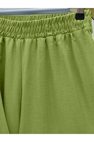 Modamorfo Wide Leg Double Linen Set with Side Laces - Oil Green