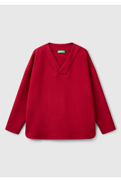 United Colors of Benetton Hanorac cu mânecă lungă, cu decolteu în V, în amestec modal, de damă