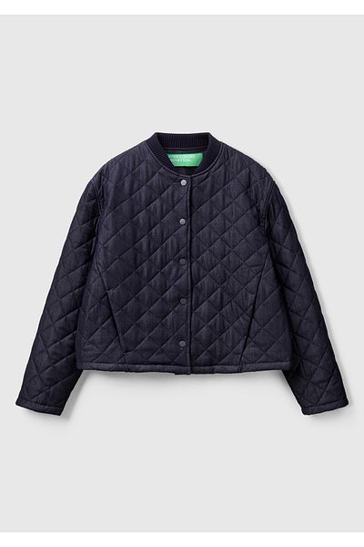United Colors of Benetton Women's Navy Blue Viscose Blended Denim Effect Quilted Coat