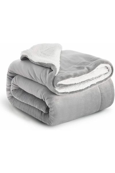 COOYA Sherpa Fleece Blanket, Super Soft King Size Fleece Throw Blankets for Couch (200x231cm, Grey)