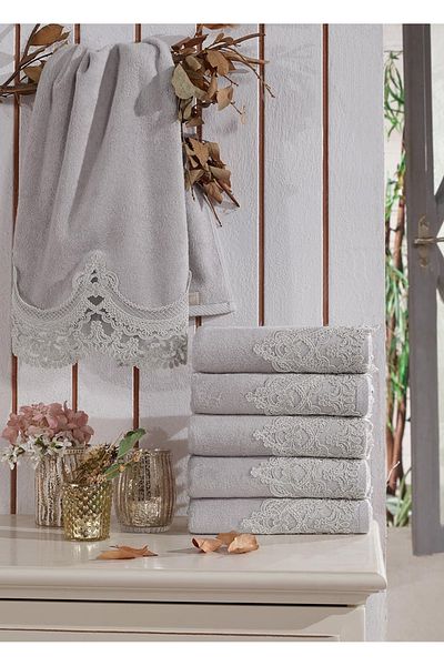 Dantela Kod-6201 50 X 90 Bamboo French Guipure 6 Piece Hand Towel - Gray