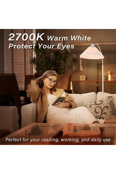 COOYA LED Standing Floor Lamp, with Pleated Lampshade, 3 Color Dimming For Bedroom, Living Room, Office