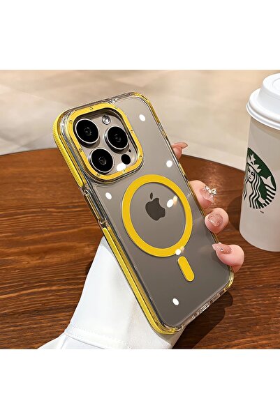Yaren İphone 16 Pro Max Hava Yastığı Zırhı Kaymaz Şeffaf Kılıf Magsafe Kılıfları Şarj Uyumlu