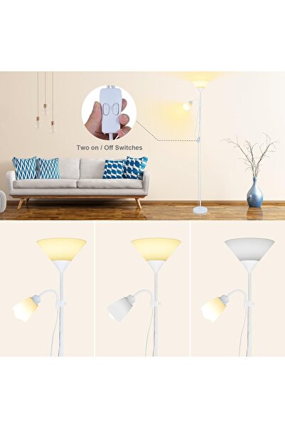 EACAM Modern Double-Head Tall Floor Lamp with E27 Sockets and 3 Adjustable Color Temperatures