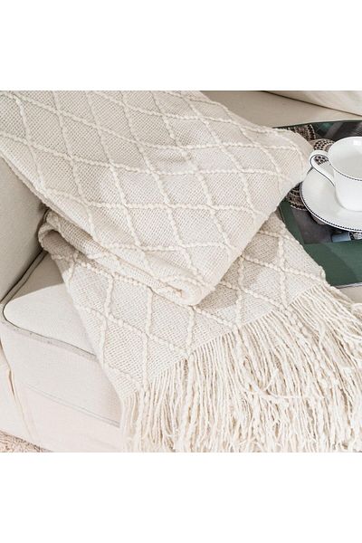 COOYA Knitted Throw Blankets for Couch and Bed,Soft Cozy Knit Blanket with Tassel