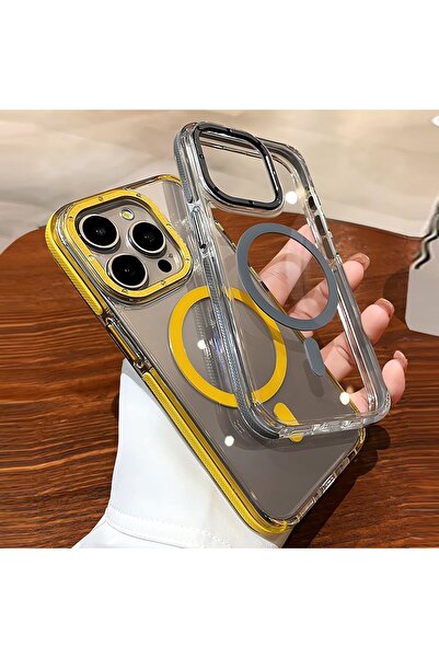 Yaren İphone 16 Pro Max Hava Yastığı Zırhı Kaymaz Şeffaf Kılıf Magsafe Kılıfları Şarj Uyumlu