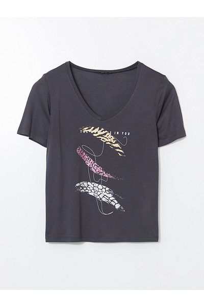 LC Waikiki Νέα σεζόν V Neck Printed Γυναικείο Tisort - S5KR14Z8