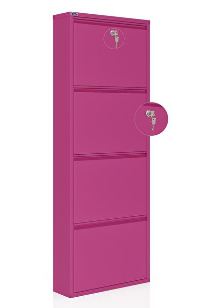 Ceha Kilitli 4'lü Metal Ayakkabılık - Pembe