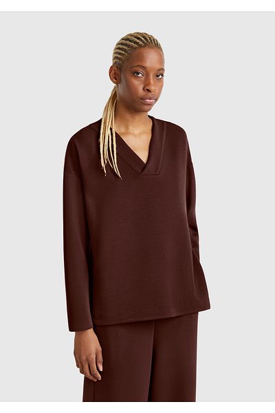 United Colors of Benetton Дамски суитшърт с дълъг ръкав и V-образно деколте, кафяв