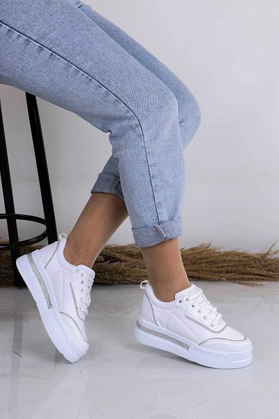StWenn Rochie de mireasă cu talpă înaltă de 5 cm Pantofi sport zilnici cu strasuri