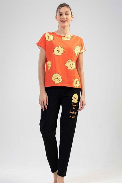 VİENETTA Vienetta Women's Orange Short Sleeve Pajama Set