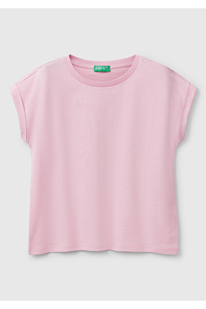 United Colors of Benetton Κοριτσίστικο μπλουζάκι με ροζ γυαλιστερό εμπριμέ με...