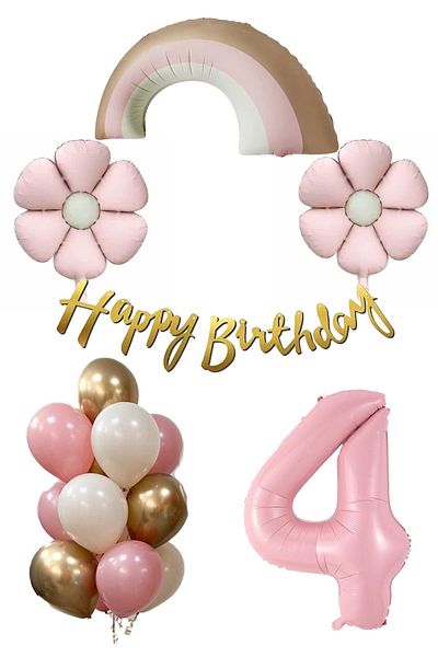 Patladı Gitti Retro 4 Year Old Daisy Themed Baby Girl Concept Birthday Set